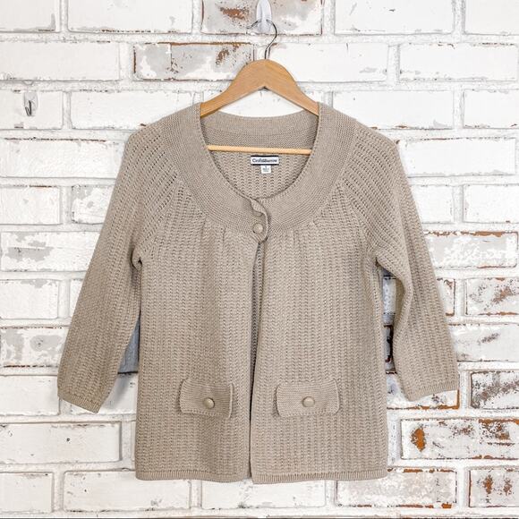 Croft & Barrow Neutral Coastal Cottagecore Grandma Knit Cardigan Retro S - Picture 2 of 6